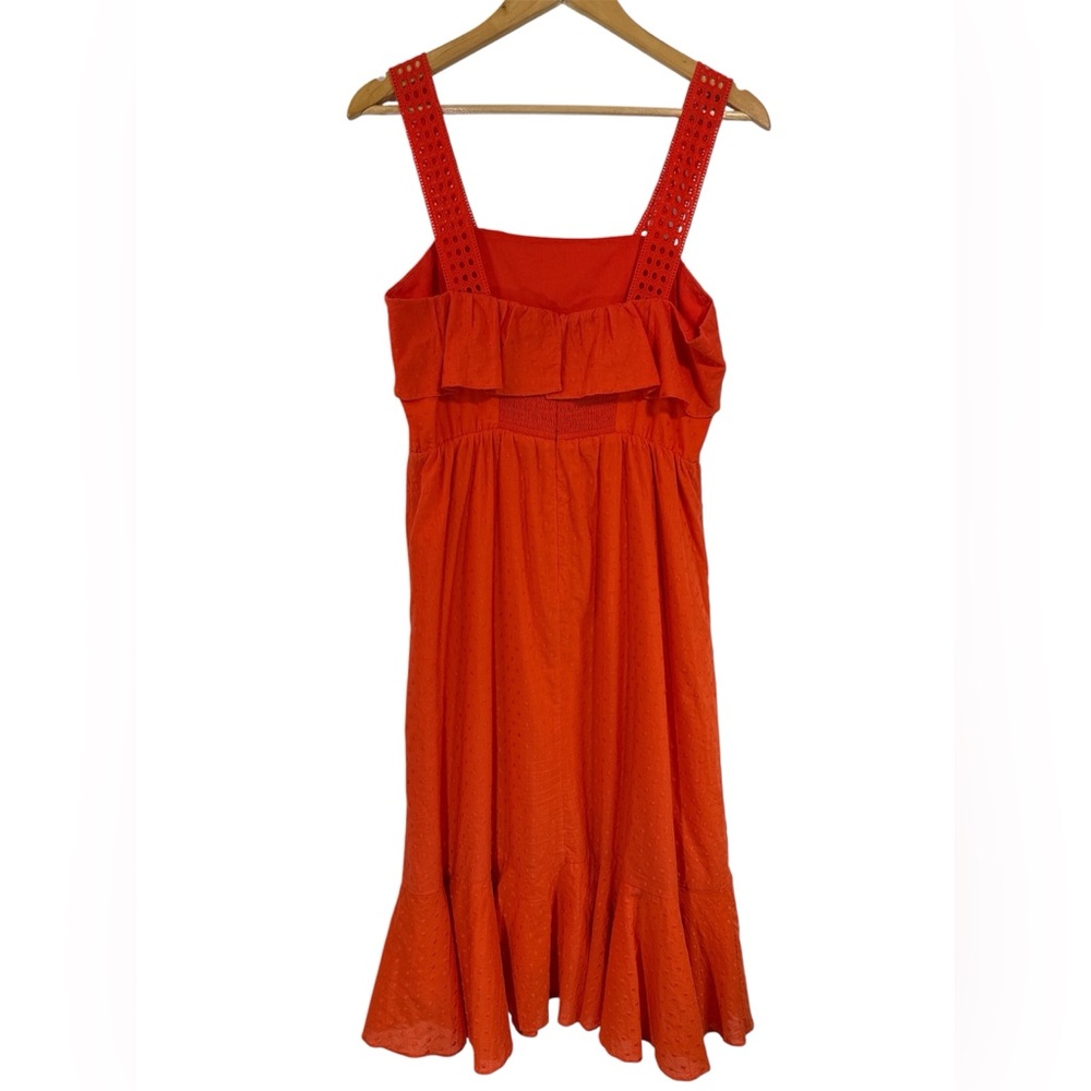 J. Crew Women’s Orange Eyelet Ruffle Midi Dress Size 8 Tall Sleeveless Summer - Picture 5 of 12